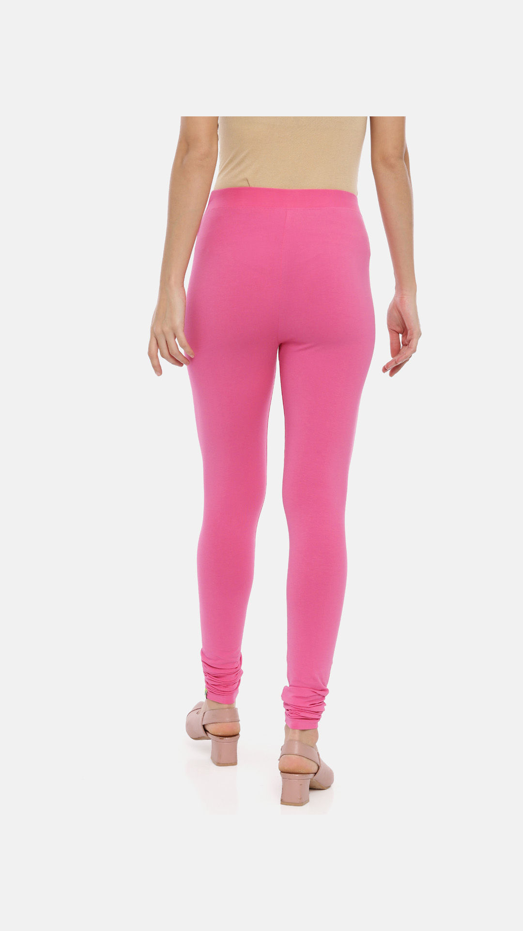 Huggy Women Hot Pink Solid Churidar-Length Leggings (M) - Yavonne