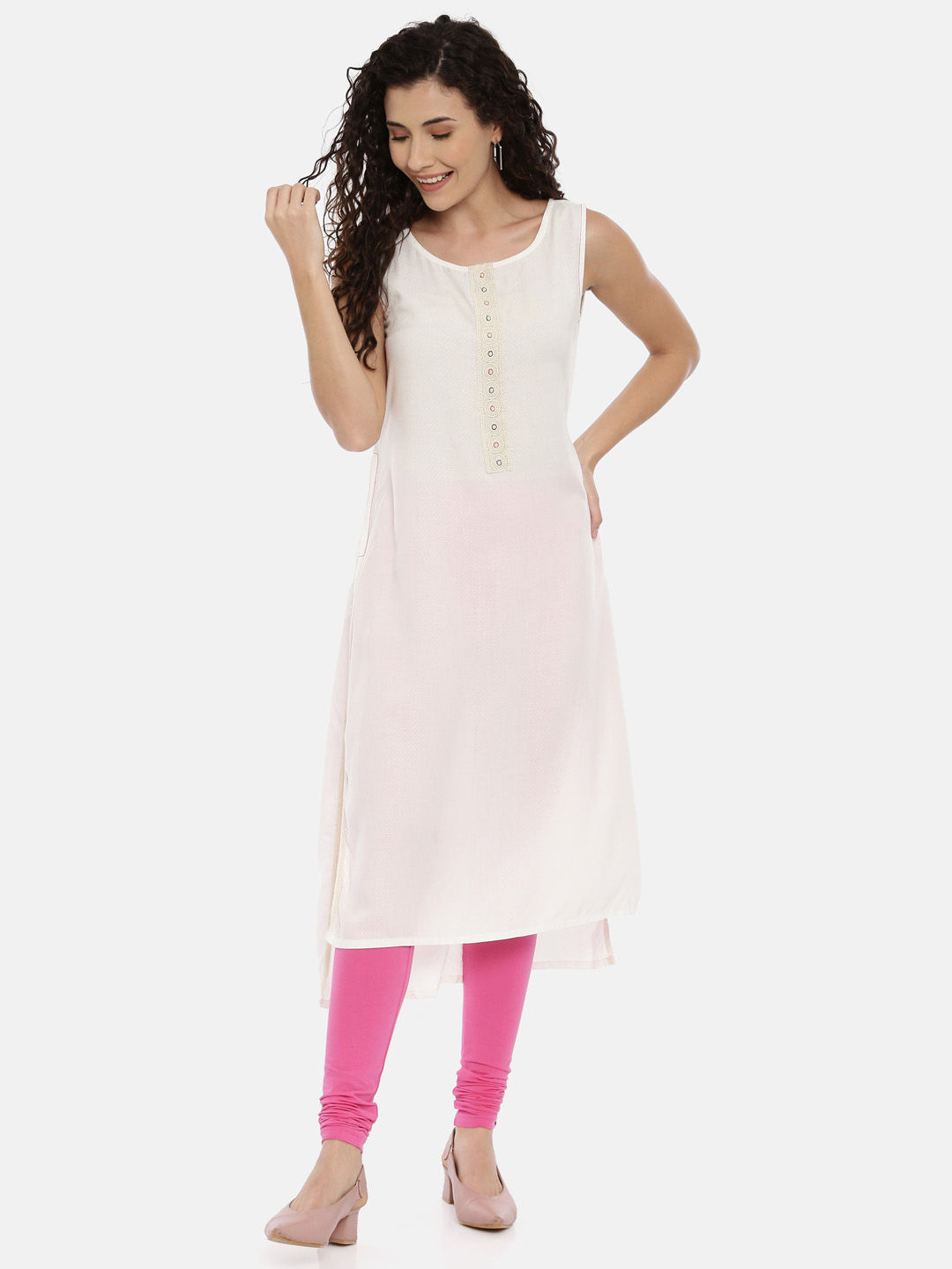 Buy Dark Pink Asymmetrical Hemline Kurta With Tights Online - W for Woman