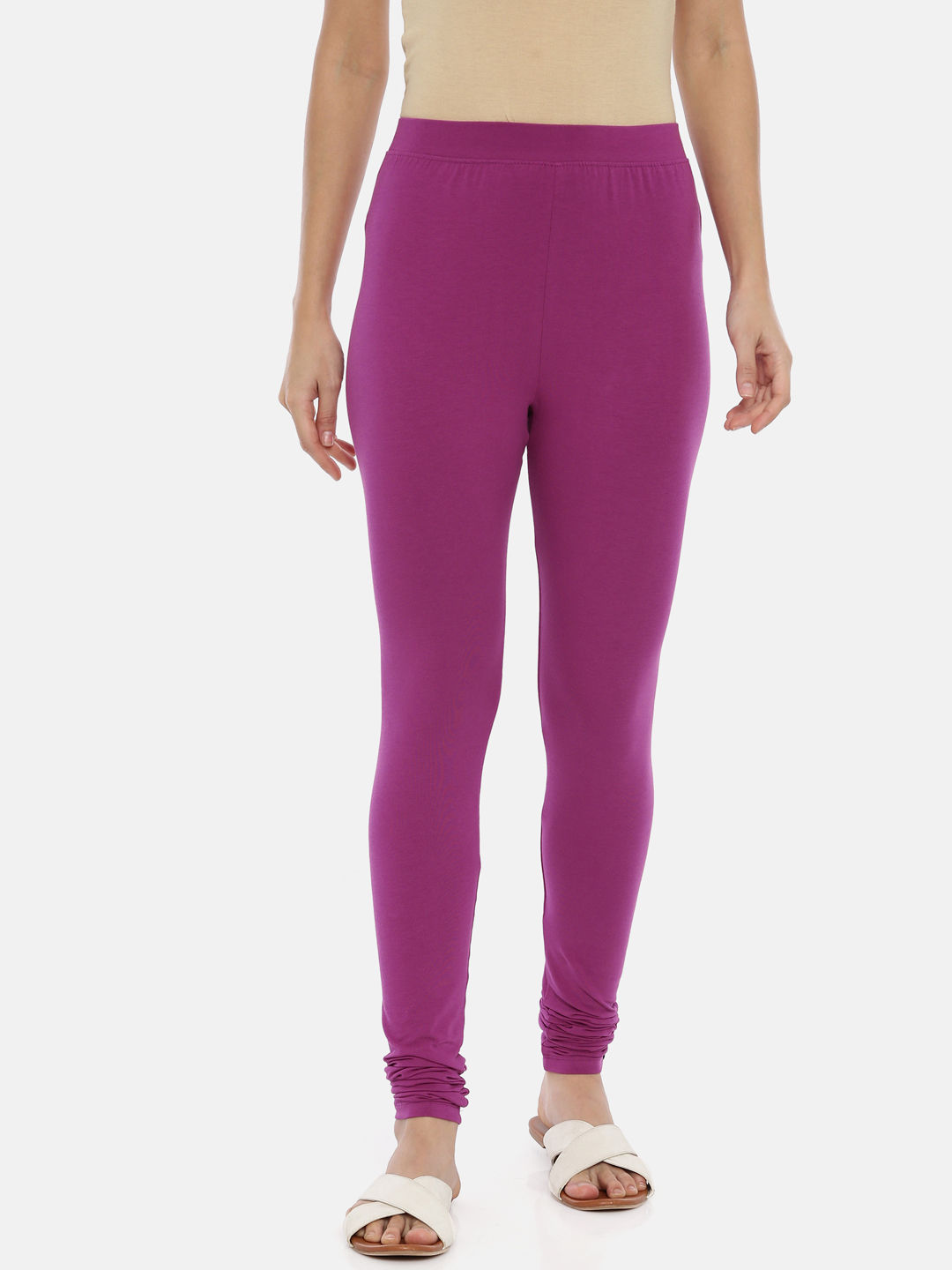 Huggy Women Orchid Lilac Solid Ankle-Length Leggings (M) - Yavonne