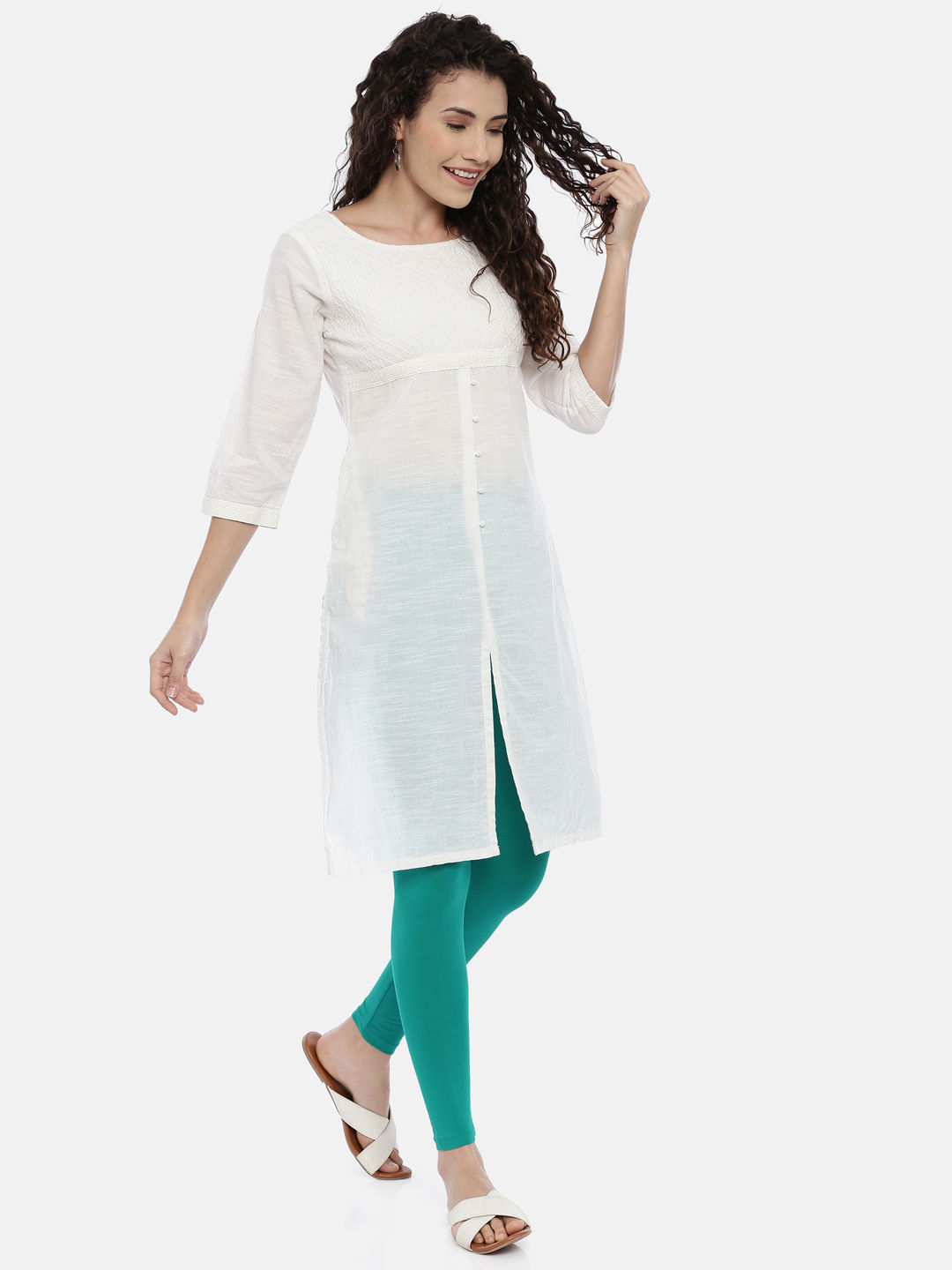 Green Kota Floor Length Kurti and Leggings with Pink Chanderi Banarsi –  anokherang