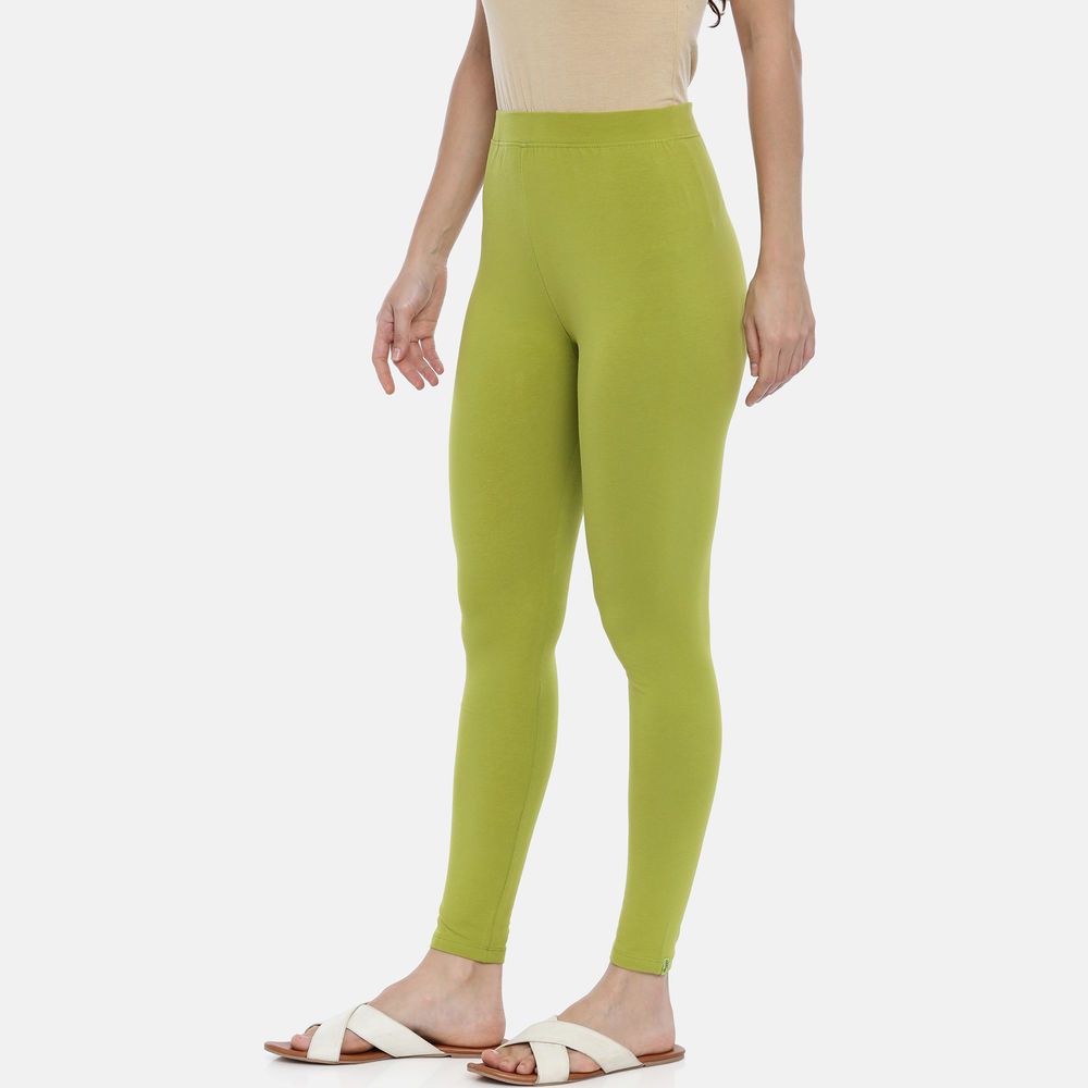 Women Solid Pista Green Ankle Length Leggings