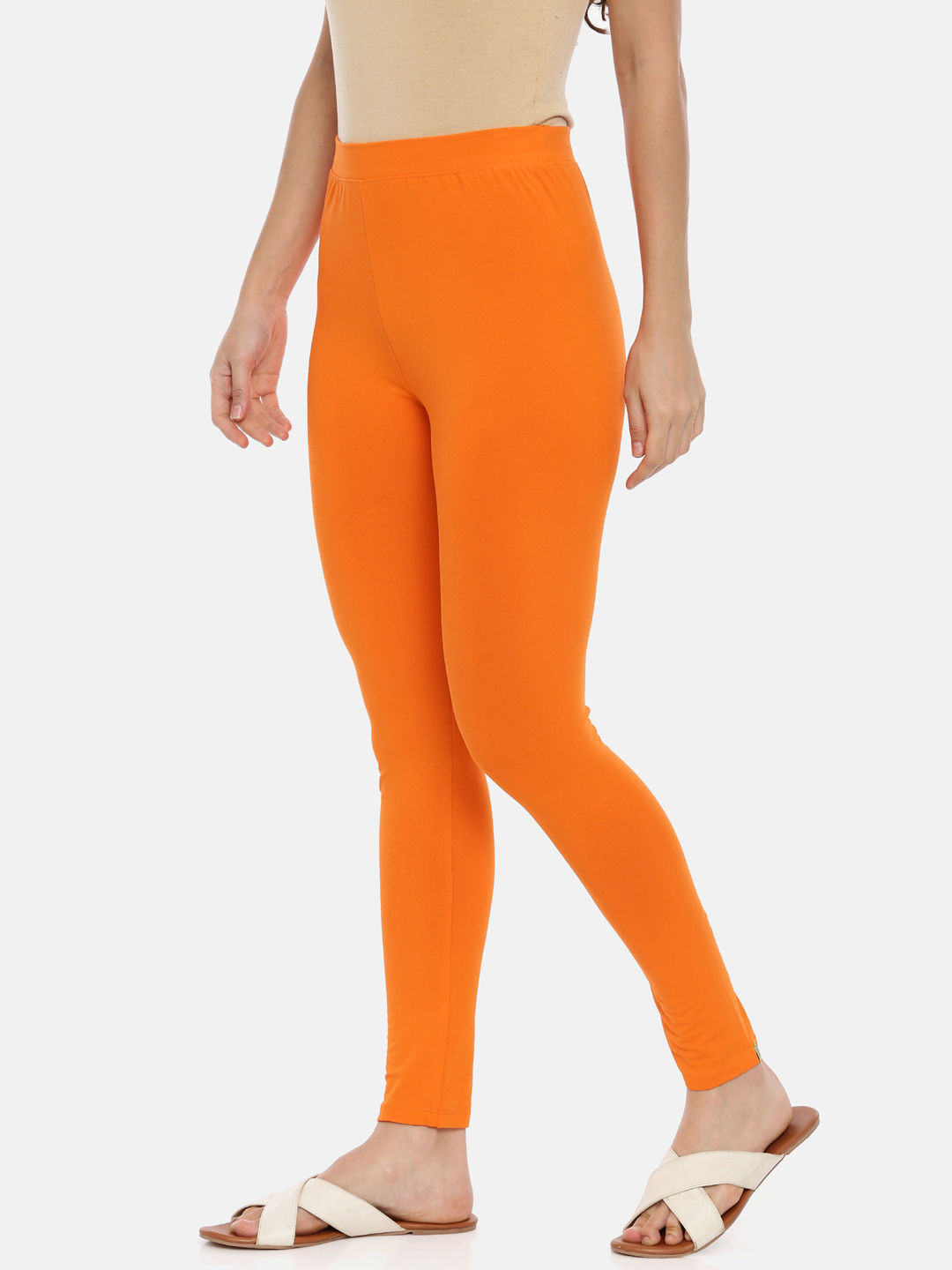 Women Solid Orange Ankle Length Leggings – Cherrypick