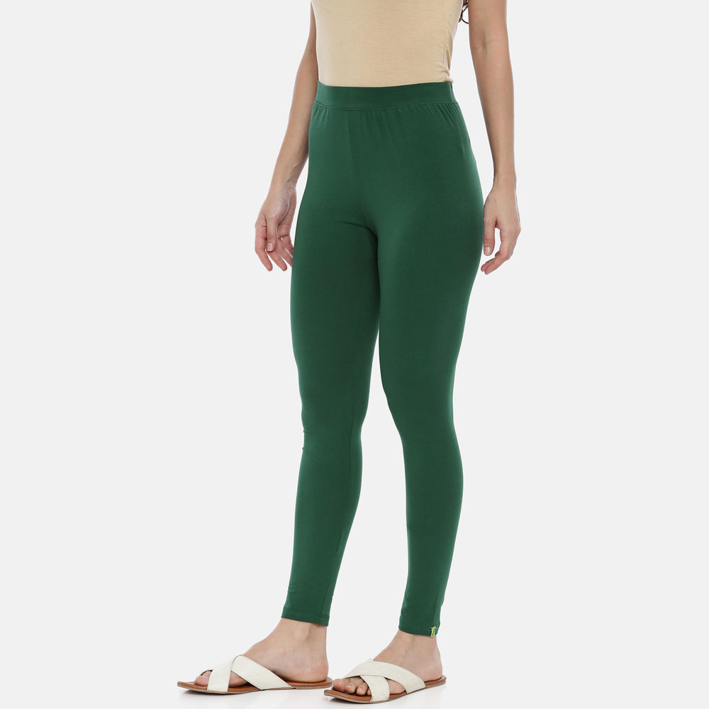 Huggy Women Bottle Green Solid Ankle-Length Leggings (M) - Yavonne