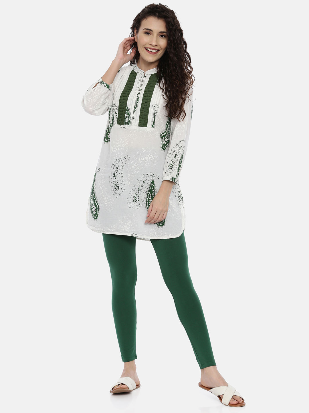 Green and White Churidar Legging Combo (Sku-LEGCO12963) - BITTERLIME