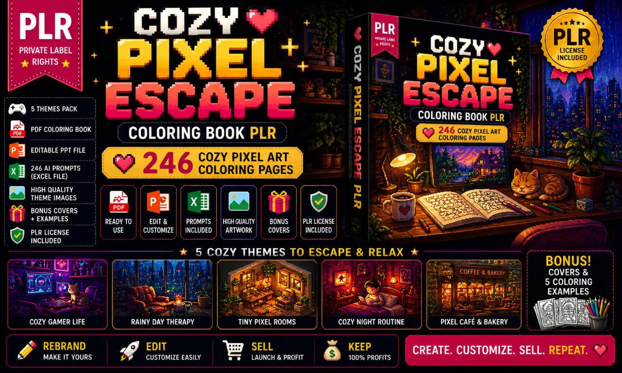 Cozy Pixel Escape PLR: 246 Coloring Pages or 246 AI Prompts? I Tested Both So You Don't Have To.