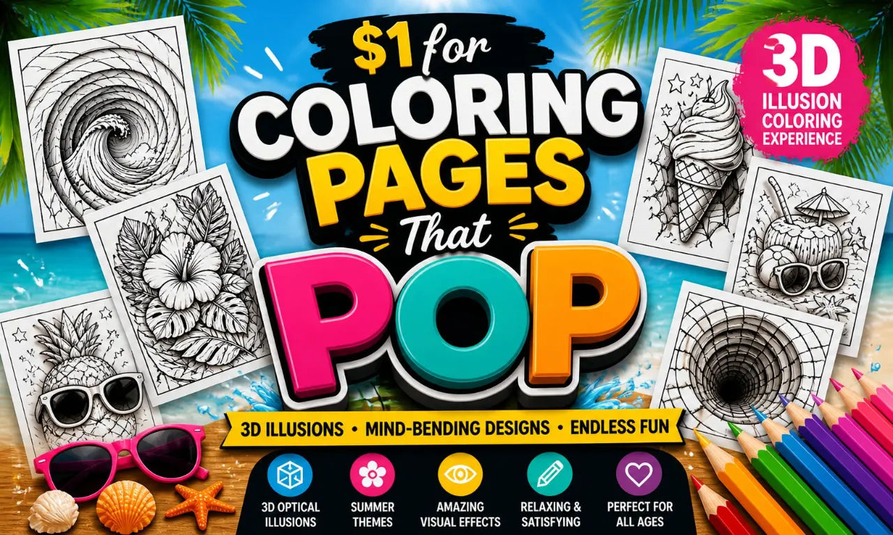 One Dollar for Coloring Pages That POP Review: A $1 3D Illusion Coloring Pack That Actually Gives Creators a Clear Product Angle