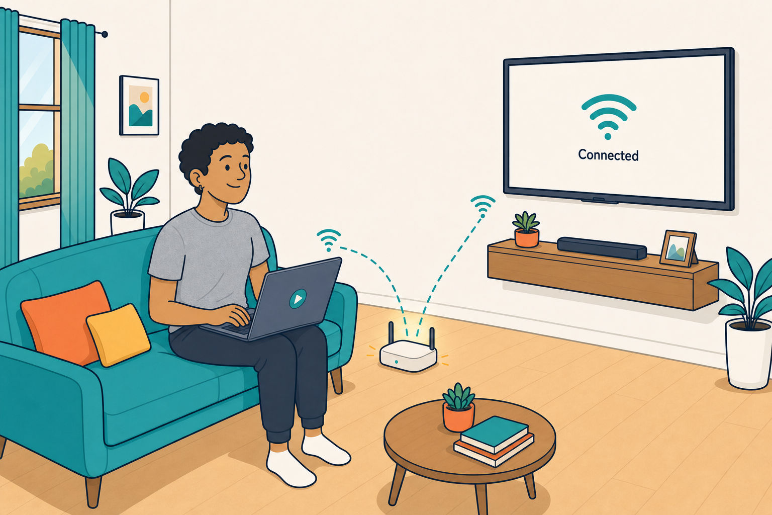 Laptop and smart TV connected to the same Wi-Fi