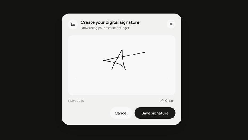 Signature Pad: pill button morphs into a canvas to draw with mouse or touch