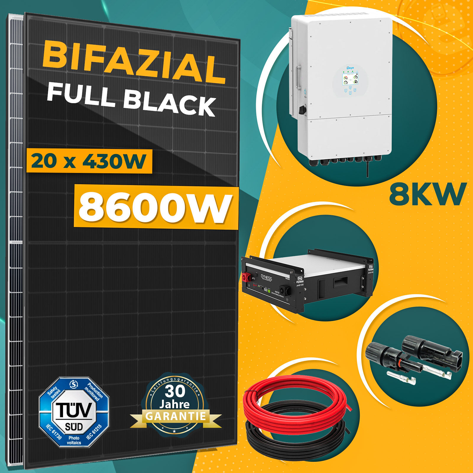 PV Komplett-Set 8,6kWp mit 4,8kWh Dyness Speicher + 8kW Deye Hybrid- Wechselrichter - Enprove Solar GmbH
