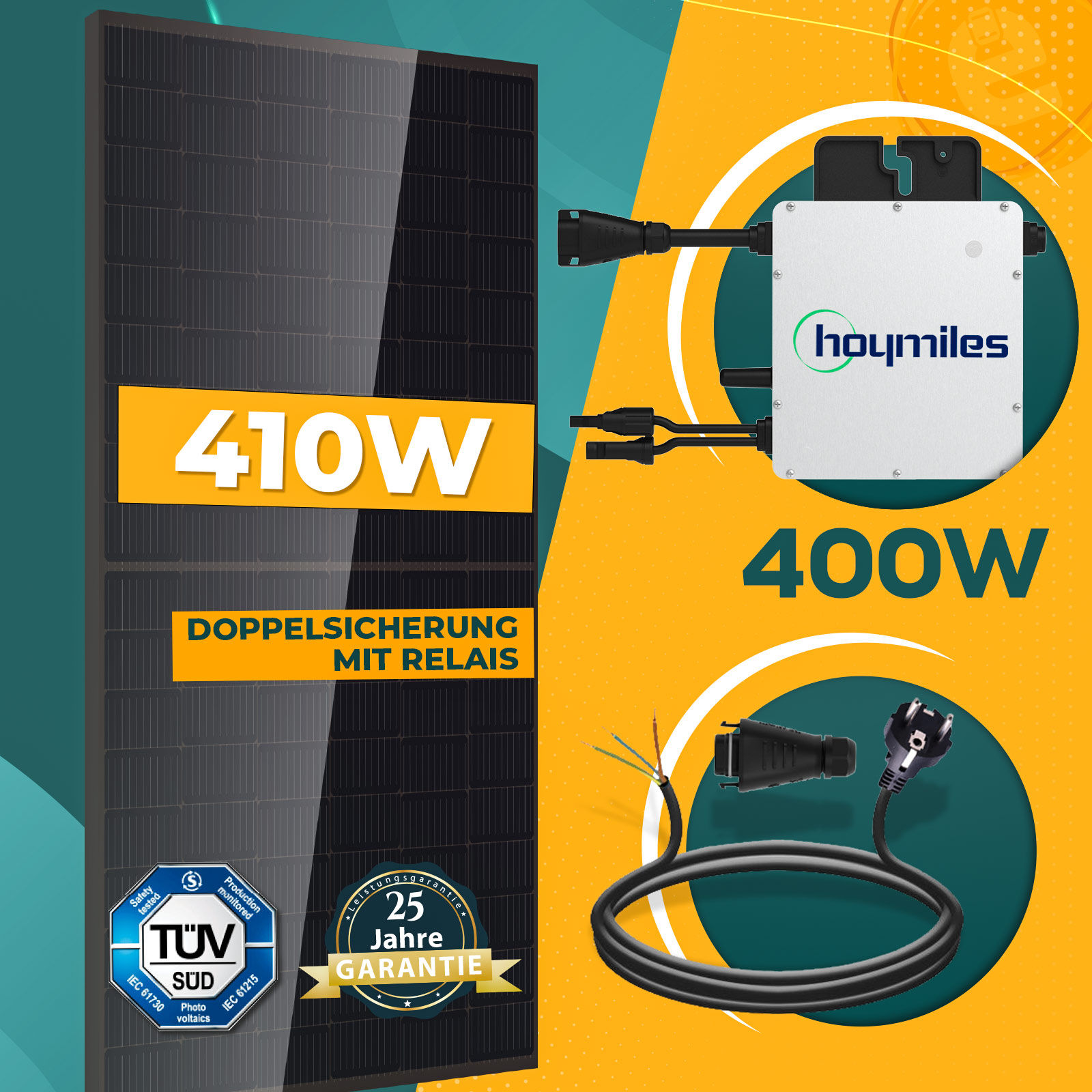 410W Balkonkraftwerk Komplettset inkl. 410W Solarmodul, Hoymiles HMS 400W  Wechselrichter, Schuko Stecker - Enprove Solar GmbH