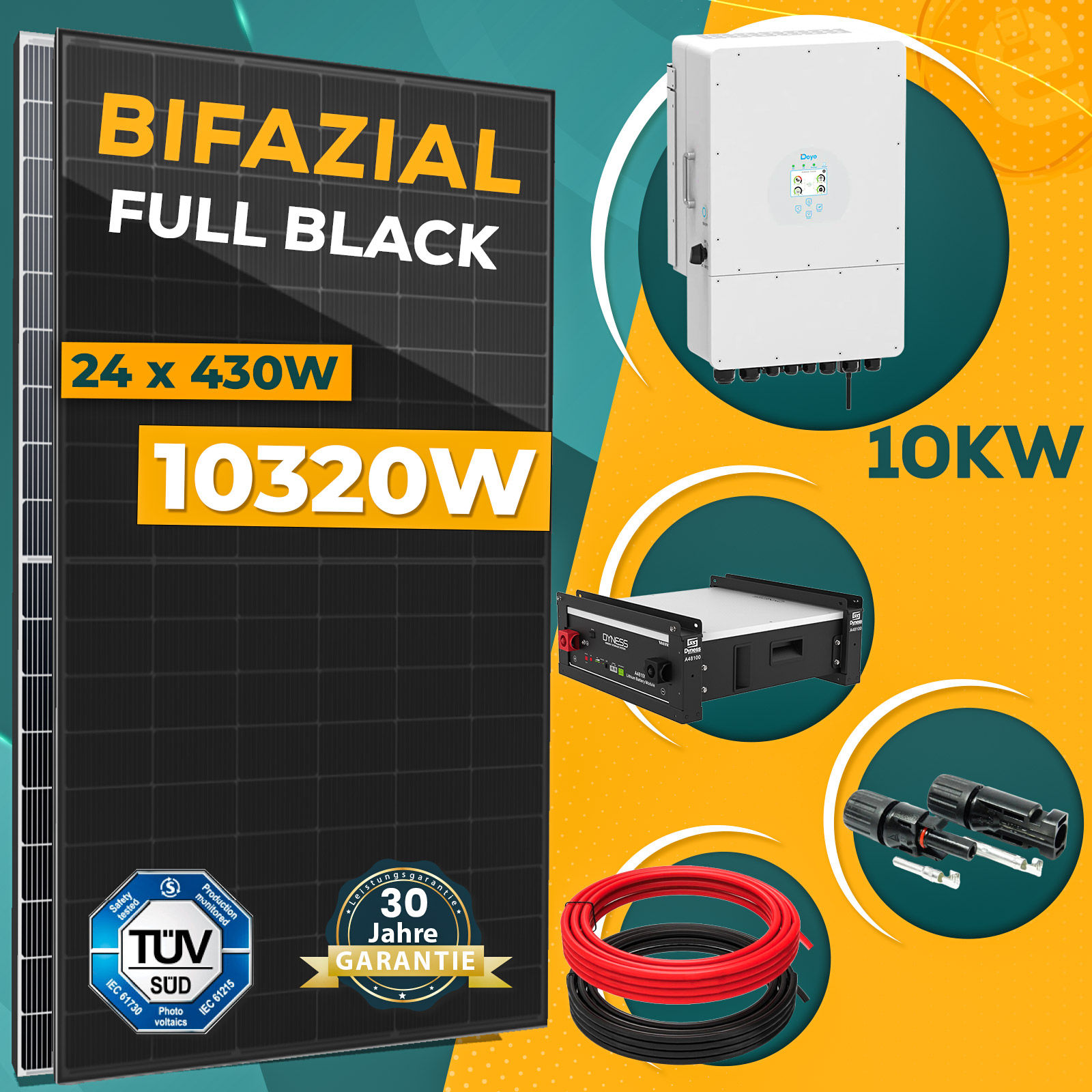 PV Komplett-Set 10,32kWp mit 4,8kWh Dyness Speicher + 10kW Deye Hybrid- Wechselrichter - Enprove Solar GmbH