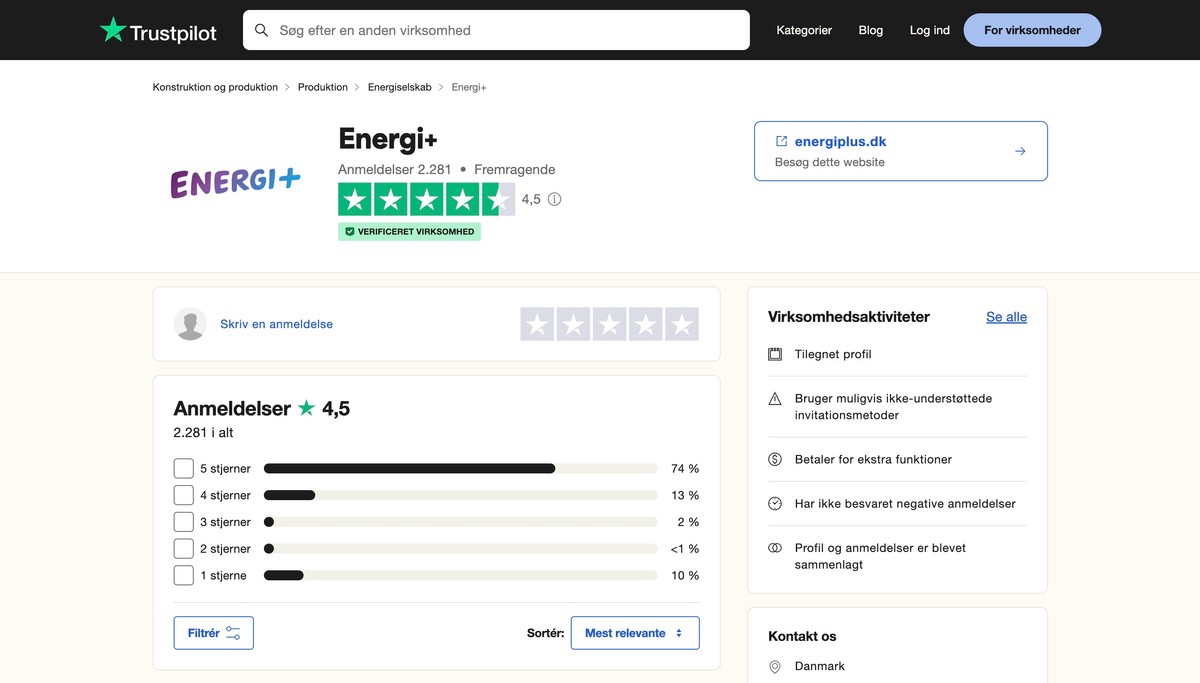 Energi+ Trustpilot