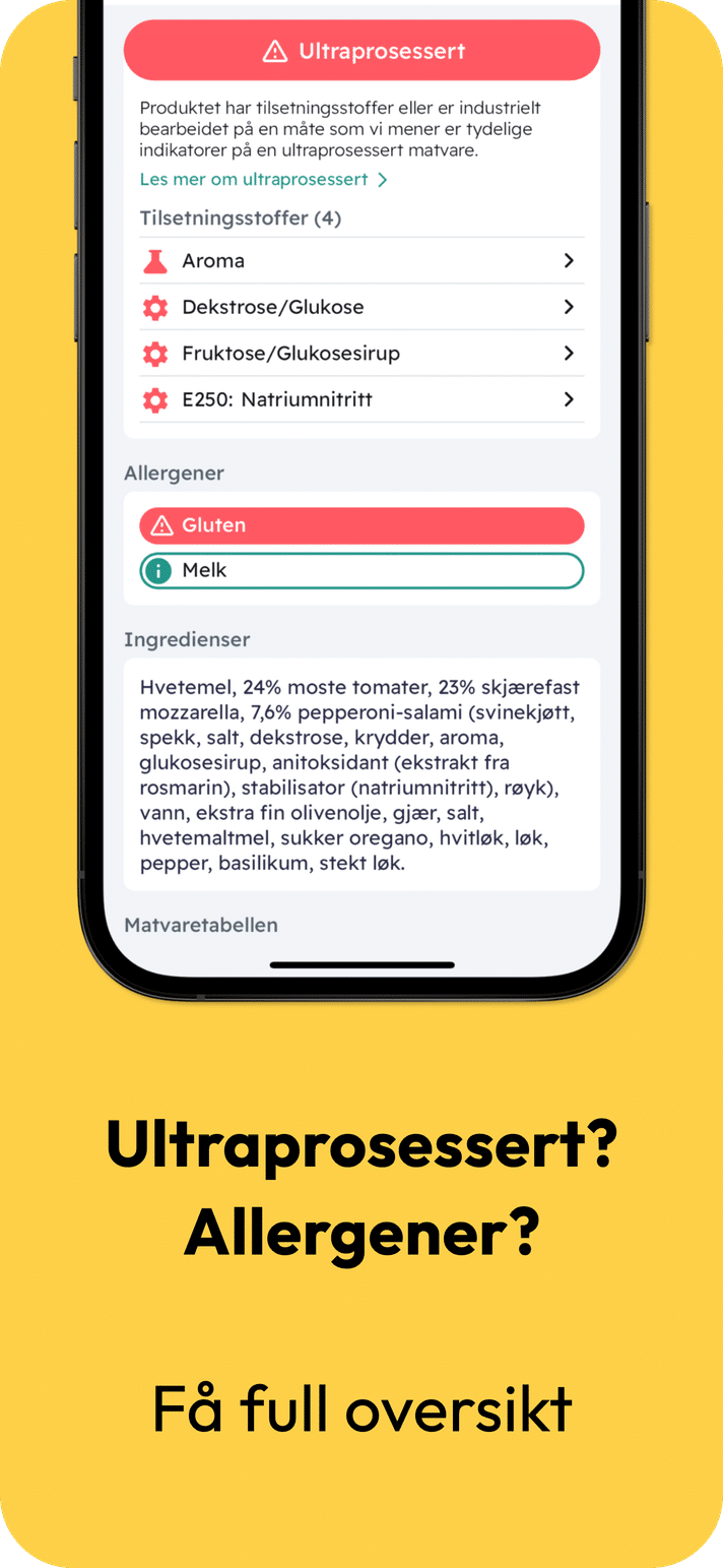 Ultraprosessert? Fri for allergener? Få full oversikt.