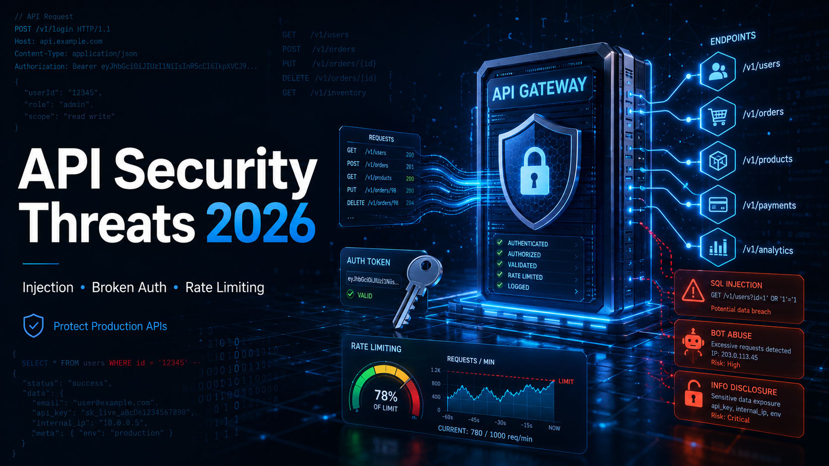 API Security Threats 2026: Injection, Broken Auth, Rate Limiting & Protection