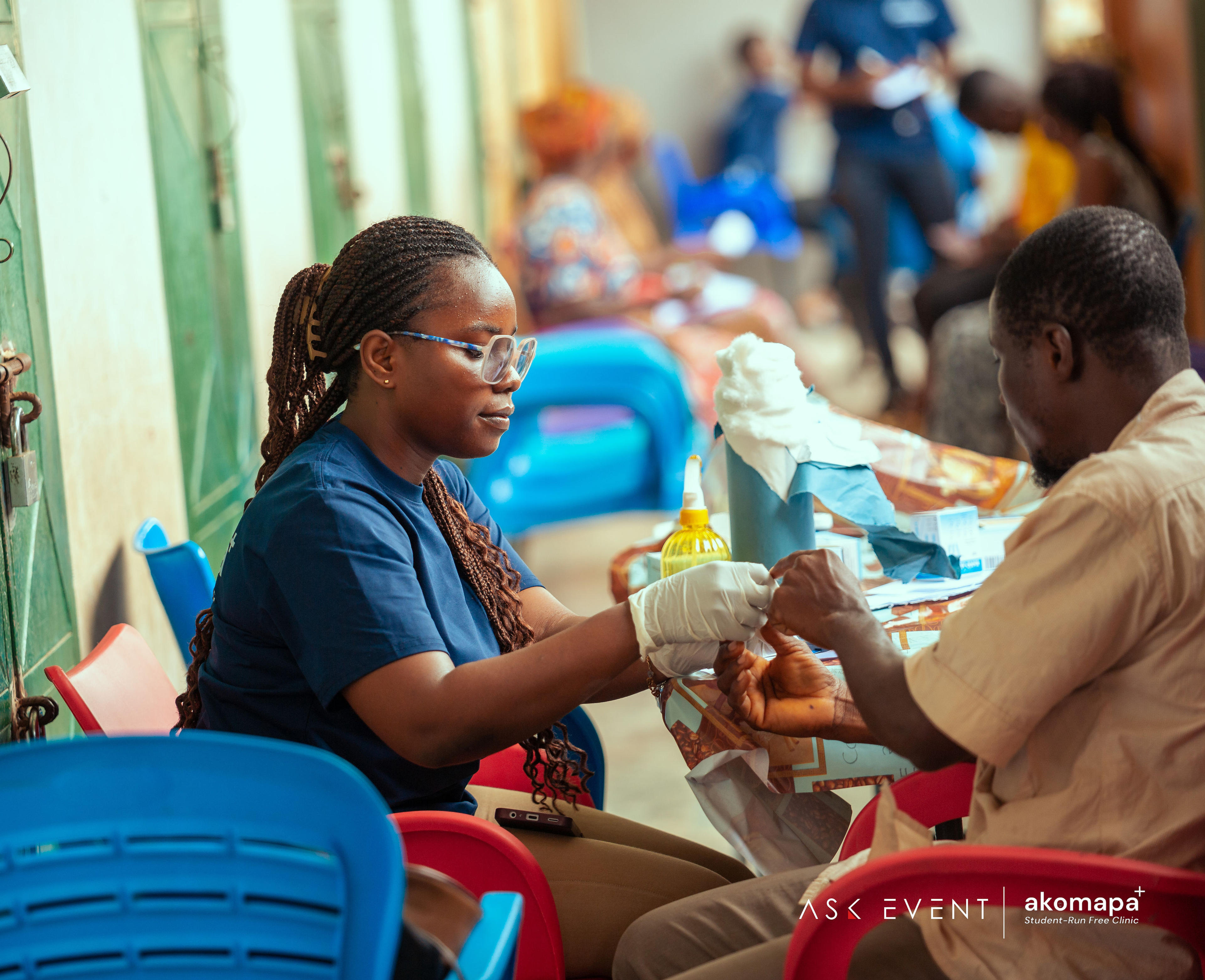 Akomapa healthcare professionals working in a community clinic