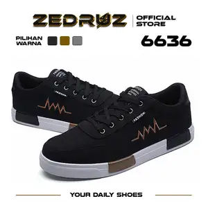 Zedruz Sepatu Sneakers Tali Pria Casual Krem Sekolah Kerja Sport Shoes Kekinian Muda Black 6636