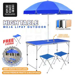 HUGO Meja Lipat Jualan Lubang Tengah Payung Meja Lapak Bazar Cafe Kokoh Meja Lipat Set Koper Camping Outdoor Portable