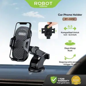 ROBOT Car Holder HP Dashboard Holder HP Mobil Universal Rotatable 360 Extendable Arm Suction Cup Automatic Lock RT-CH12 - Garansi Resmi 1 Tahun