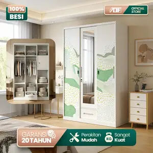 Lemari Besi Pakaian 2 / 3 / 4 Pintu Sliding Lemari Kaca Full Motif Almari Pakaian Aesthetic Moden