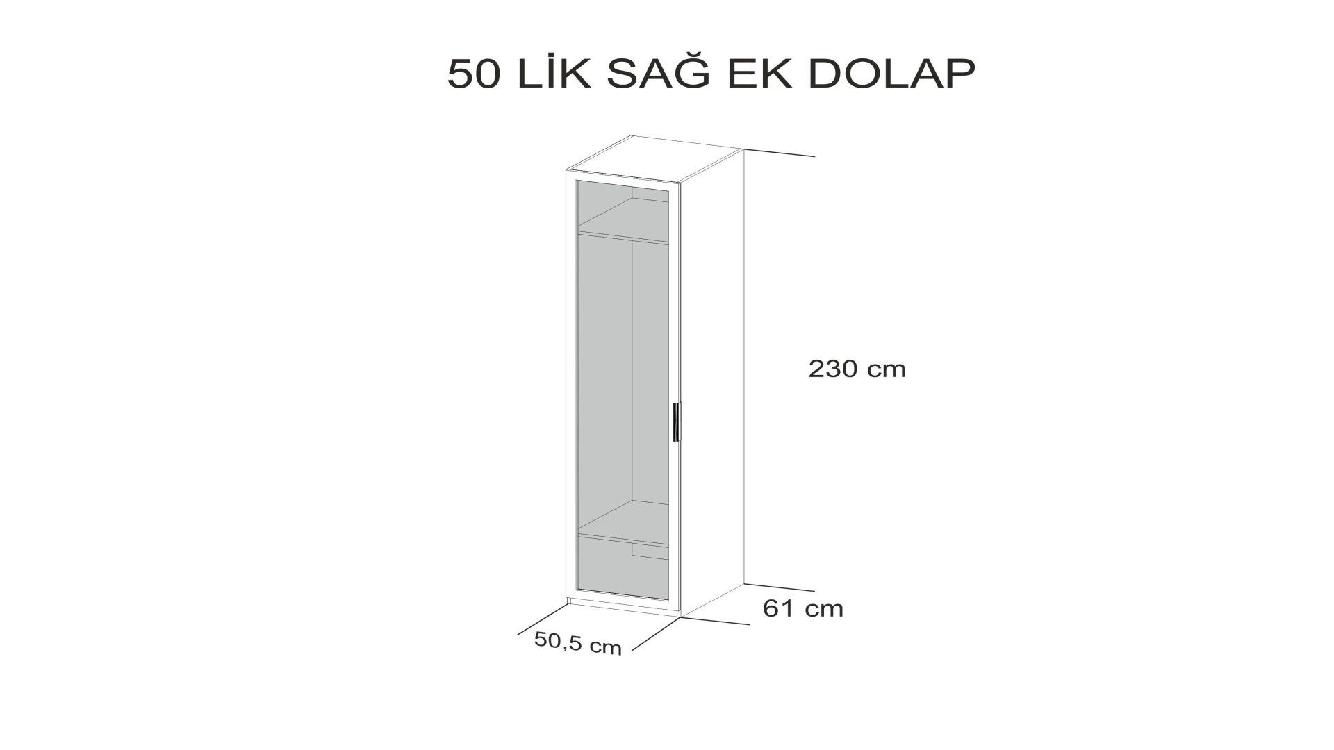 Defne 50 cm Sağ Ek Dolap (Raflı)