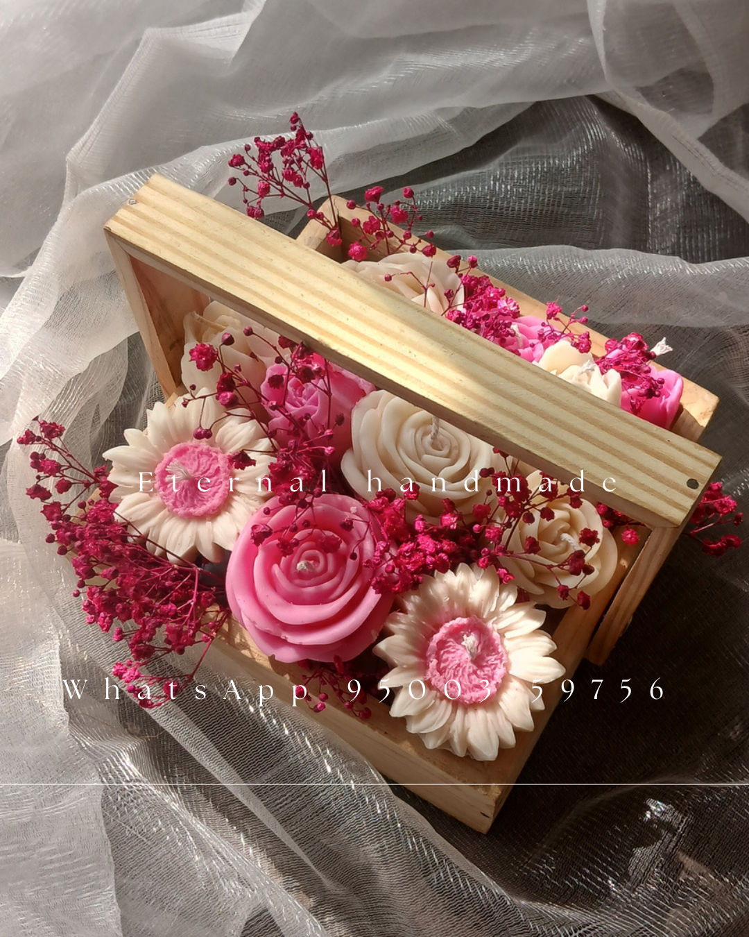Wooden basket candle bouquets