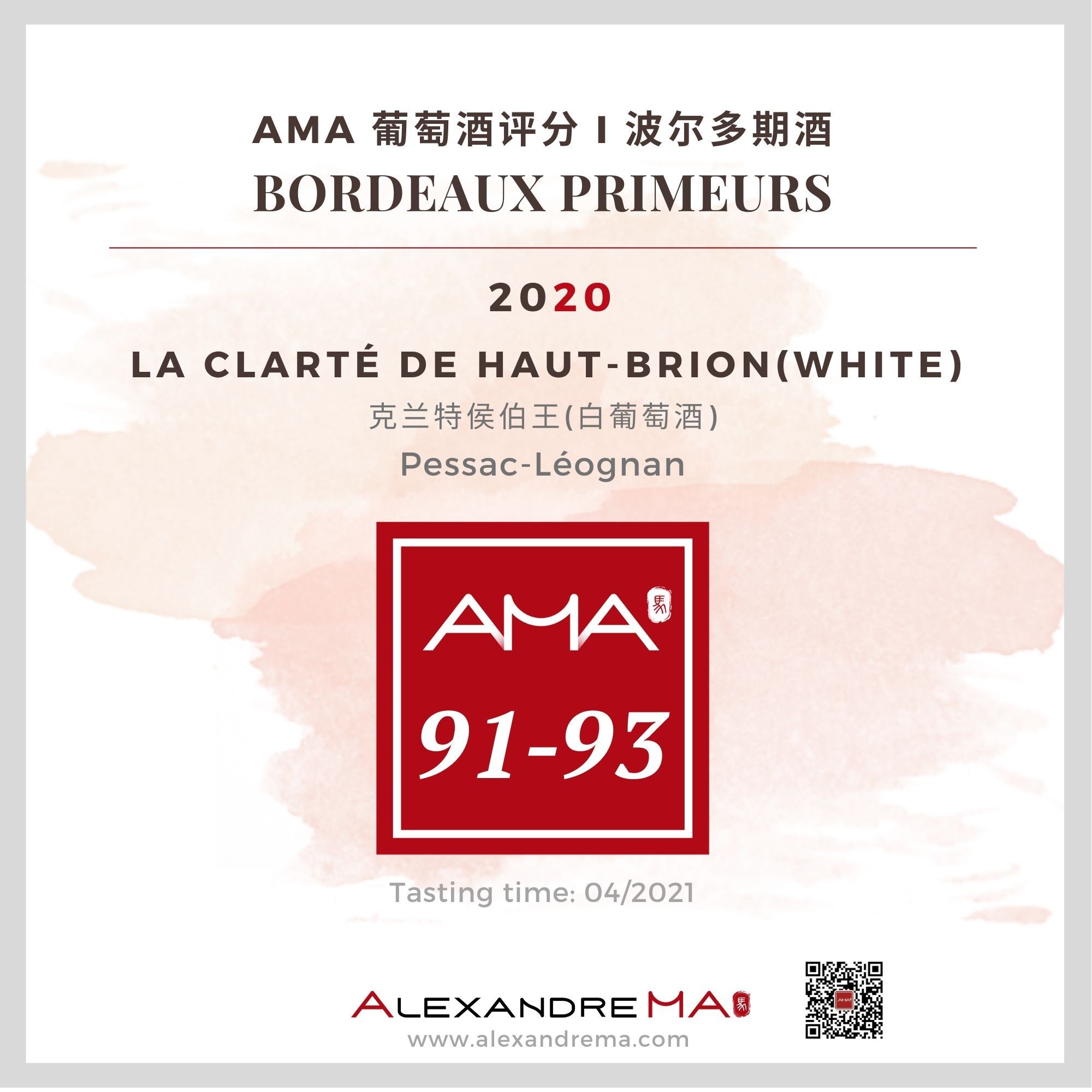 La Clarté de Haut-Brion – White – 2020 克兰特侯伯王 - Alexandre Ma