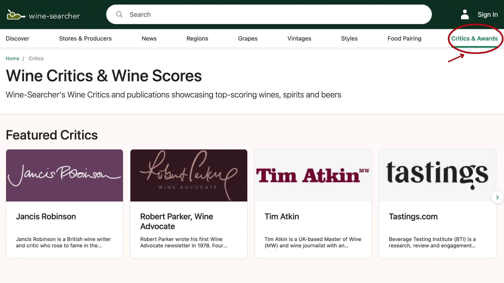 AMA scores featured on Wine-Searcher - Alexandre MA