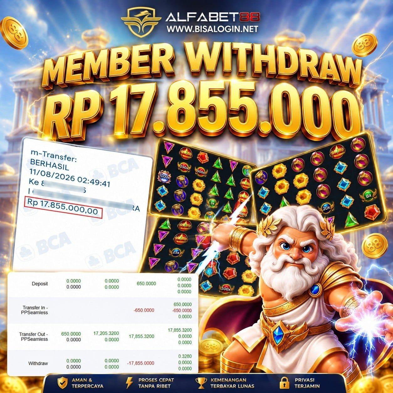 MEMBER JACKPOT PP Gates of Olympus 1000 IDR 17.855.000