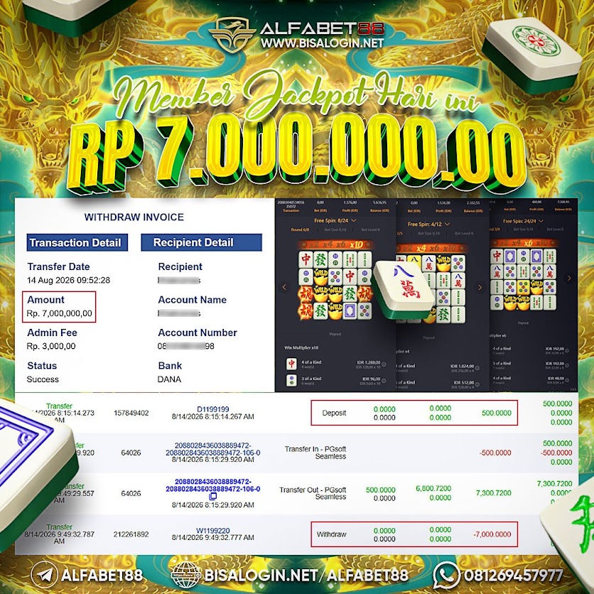 MEMBER JACKPOT PG Mahjong Ways IDR 7.000.000