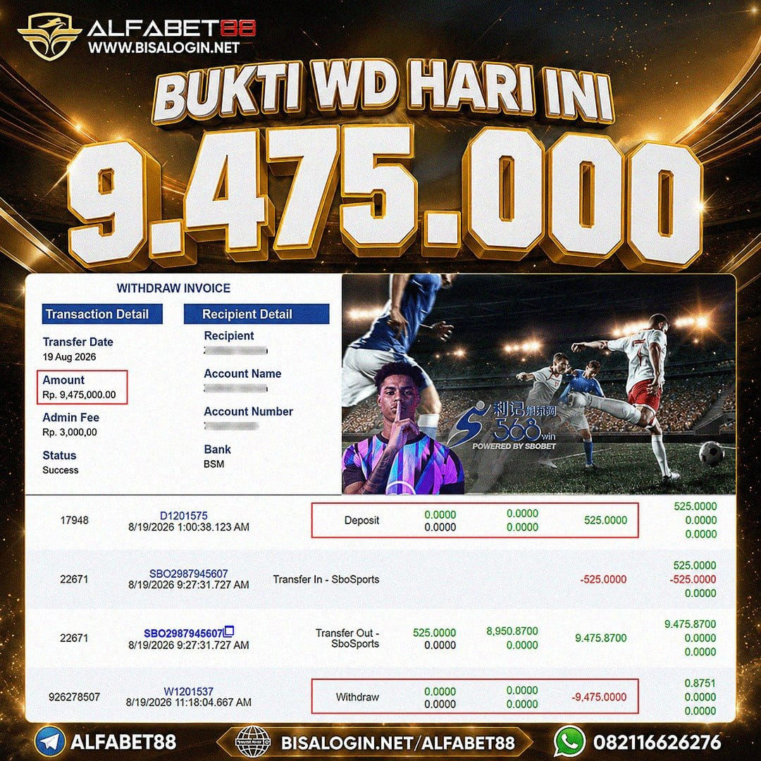 MEMBER JACKPOT SBOBET IDR 9.475.000