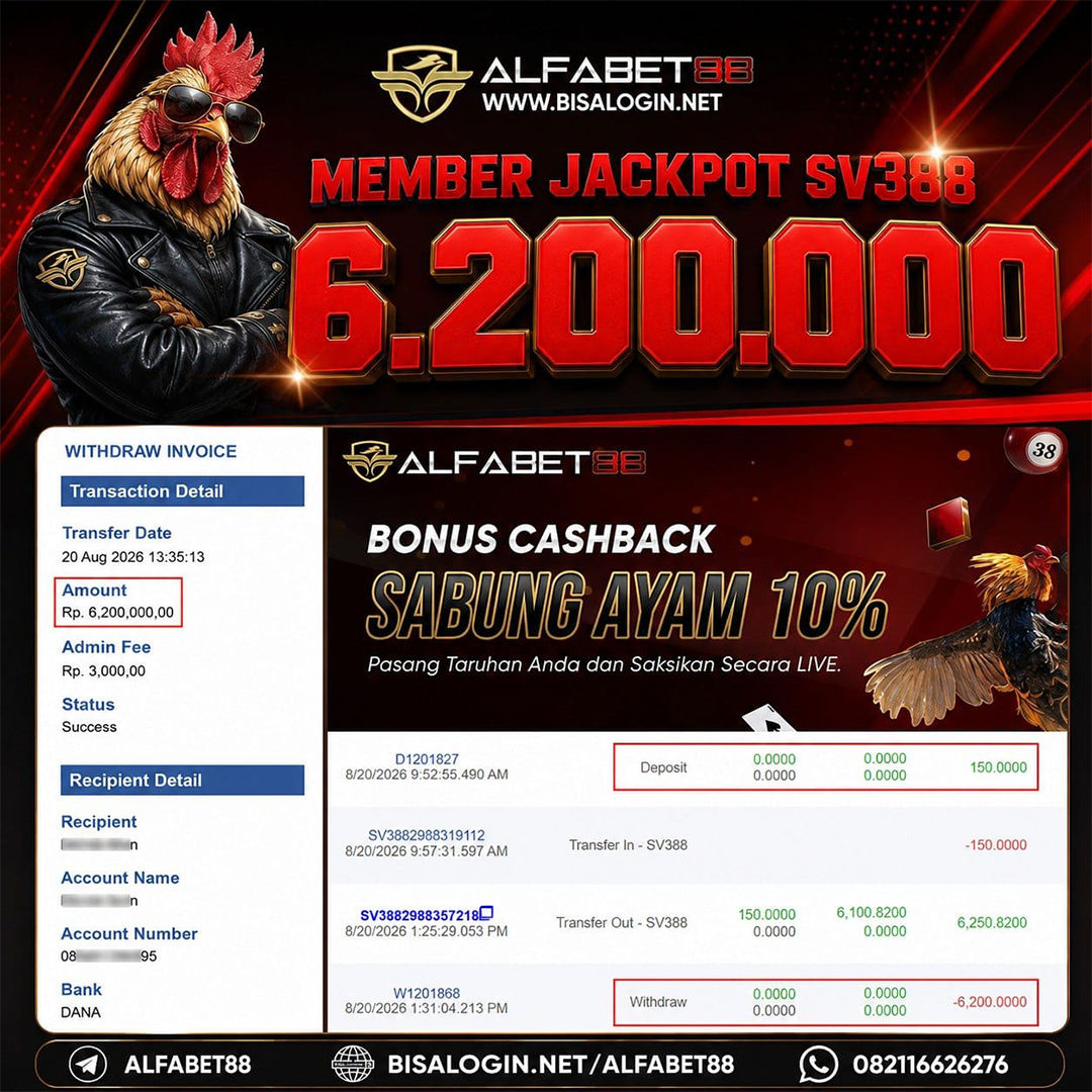 MEMBER JACKPOT Sabung Ayam SV388 IDR 9.475.000