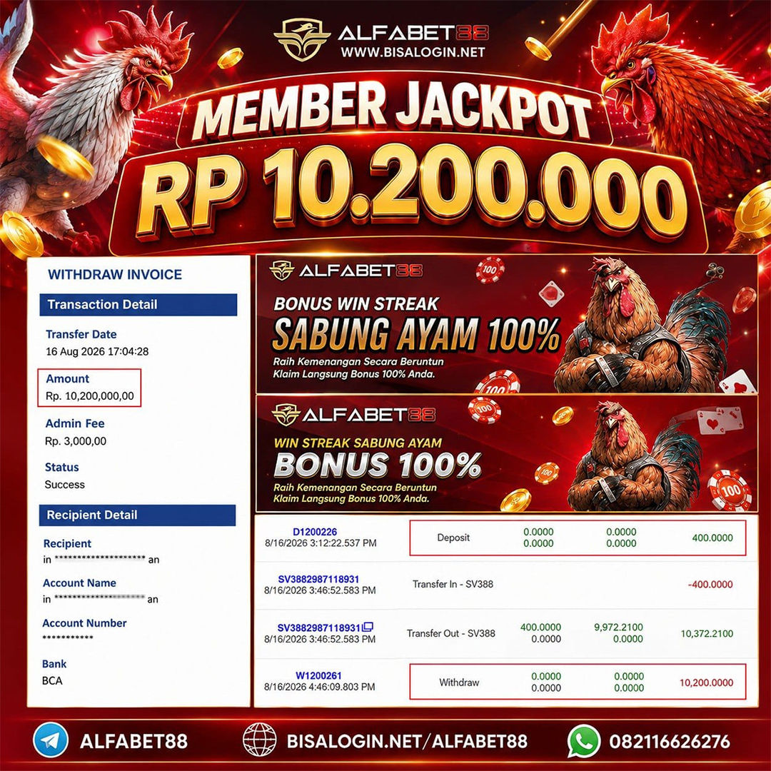 MEMBER JACKPOT SABUNG AYAM IDR 10.200.000
