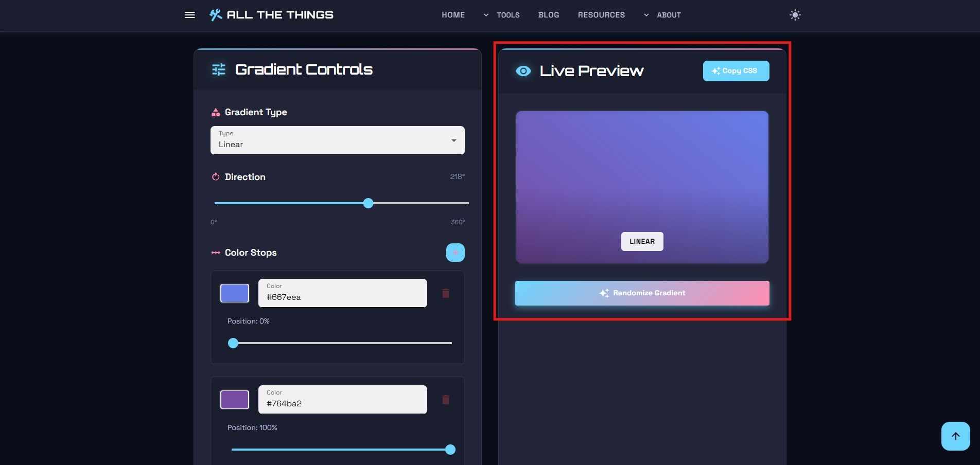 Large preview panel showing the live gradient result