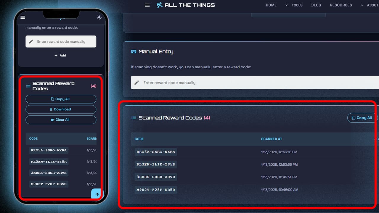 Managing your reward codes.