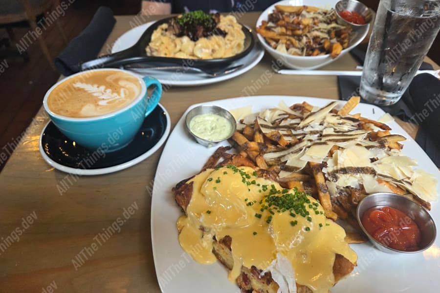 Georges bread pudding benedict and truffle fries 2