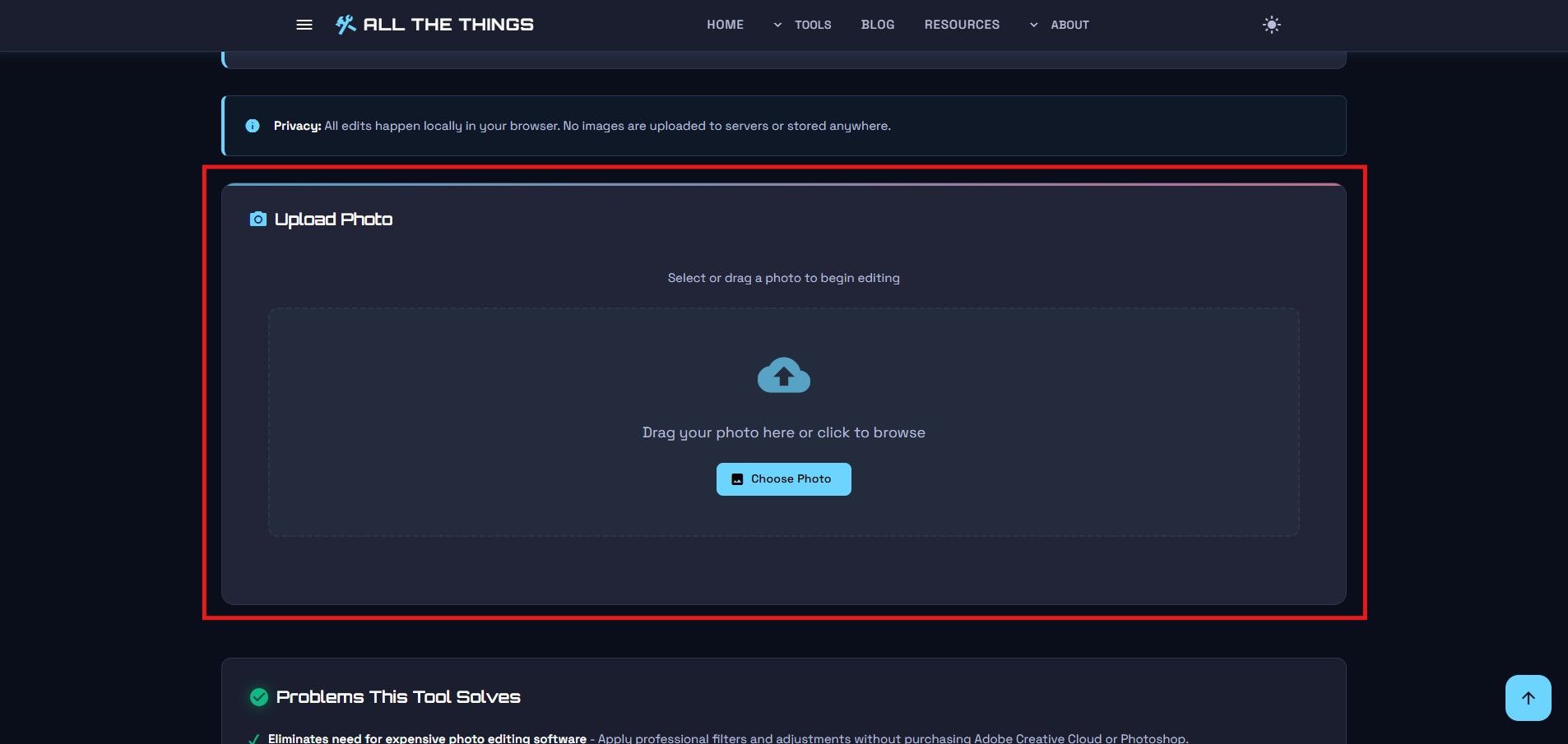 Screenshot showing the upload interface with drag and drop zone
