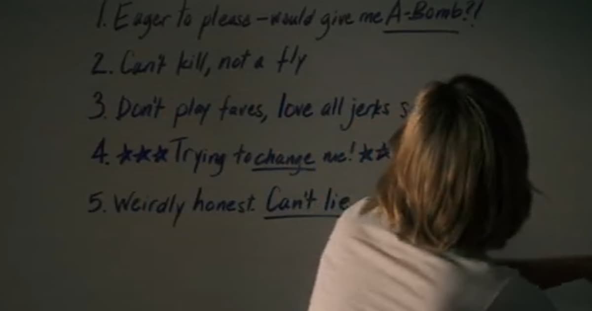 Carol's dry erase board with notes about the Deneb aliens