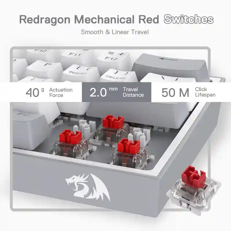 Redragon K617 Fizz 60% Mechanical Gaming Keyboard - Gray White