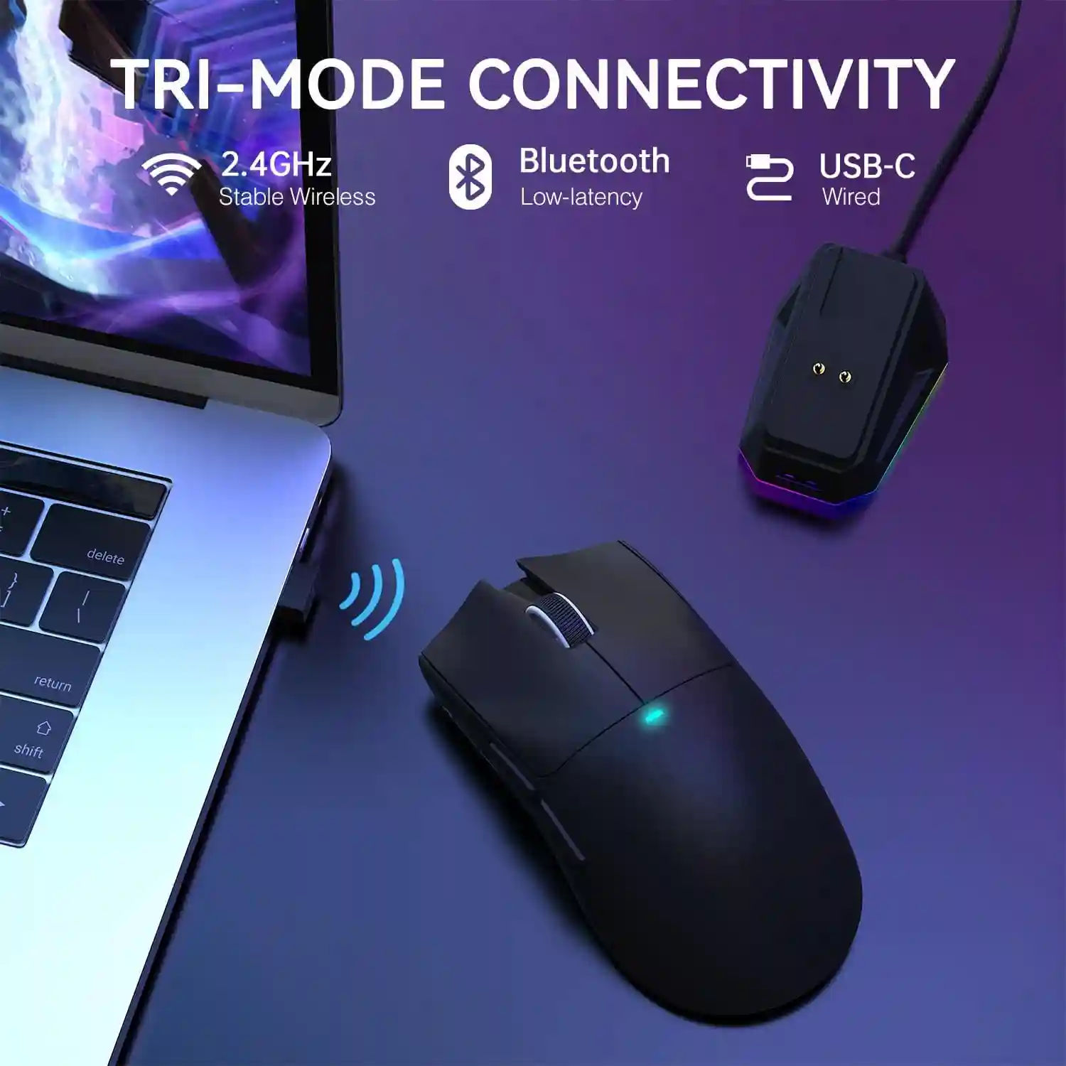 ATTACK SHARK X11 Lightweight Wireless Gaming Mouse with RGB Charging Dock,Tri-Mode-2.4G/USB-C Wired/BT,22K DPI,PAW3311 Optical Sensor,HUYU Switch, 5 programmable Buttons for PC
