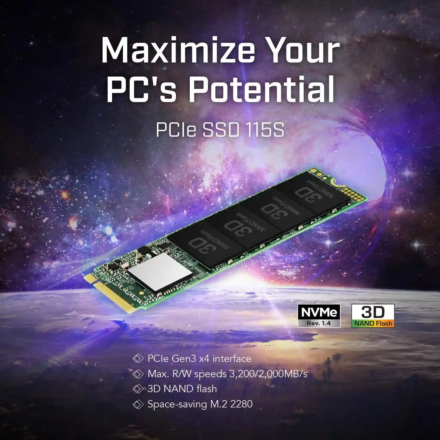 Transcend 1TB MTE115S PCIe 3.0 M.2 2280 SSD, 3200MB/s
