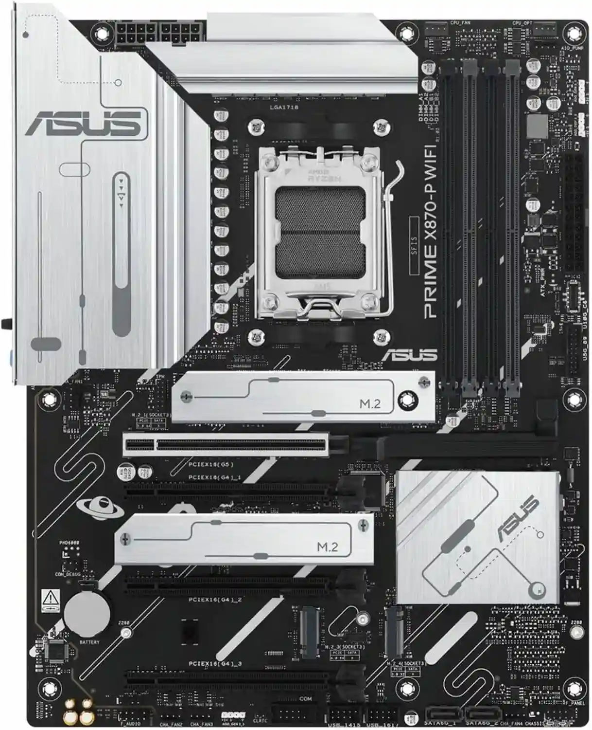 ASUS Prime X870-P WiFi AMD AM5 X870 ATX Motherboard 14+2+1 80A DrMOS Power Stages, DDR5, PCIe 5.0, PCIe 5.0 x16, Q-Release, 4X M.2, Wi-Fi 7, Q-Antenna, 2.5Gb LAN, USB4®, USB Type-C®, BIOS Flashback™