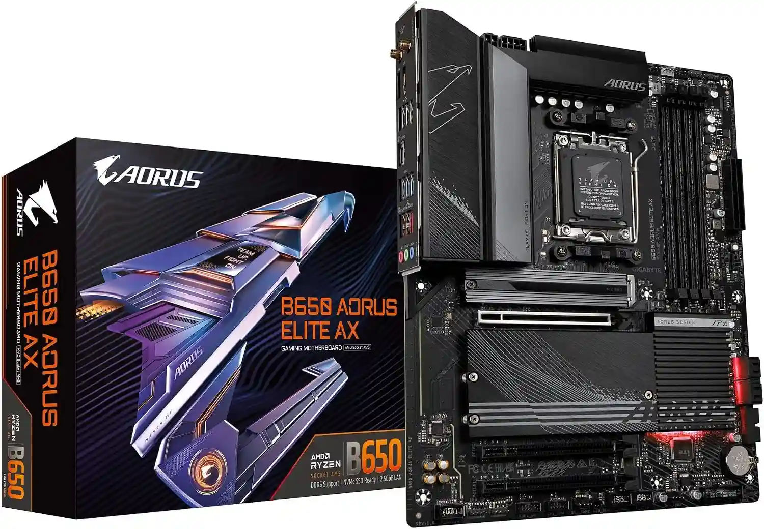 GIGABYTE B650 AORUS Elite AX AMD AM5 ATX Motherboard, Support Ryzen 9000/8000/7000 Series, DDR5, 14+2+1 Power Phase, PCIe 5.0 M.2, USB-C 3.2 Gen 2, WIFI6E