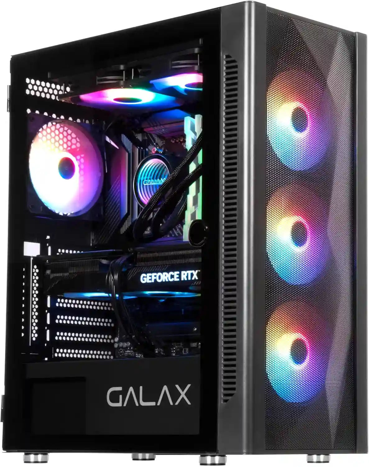 Galax Rev-06 ARGB Black Revolution 06 With 4 ARGB Fans Preinstalled, Mid Tower Gaming Cabinet, Tempered Glass Side Panel, Supports ATX, M-ATX, ITX Motherboards