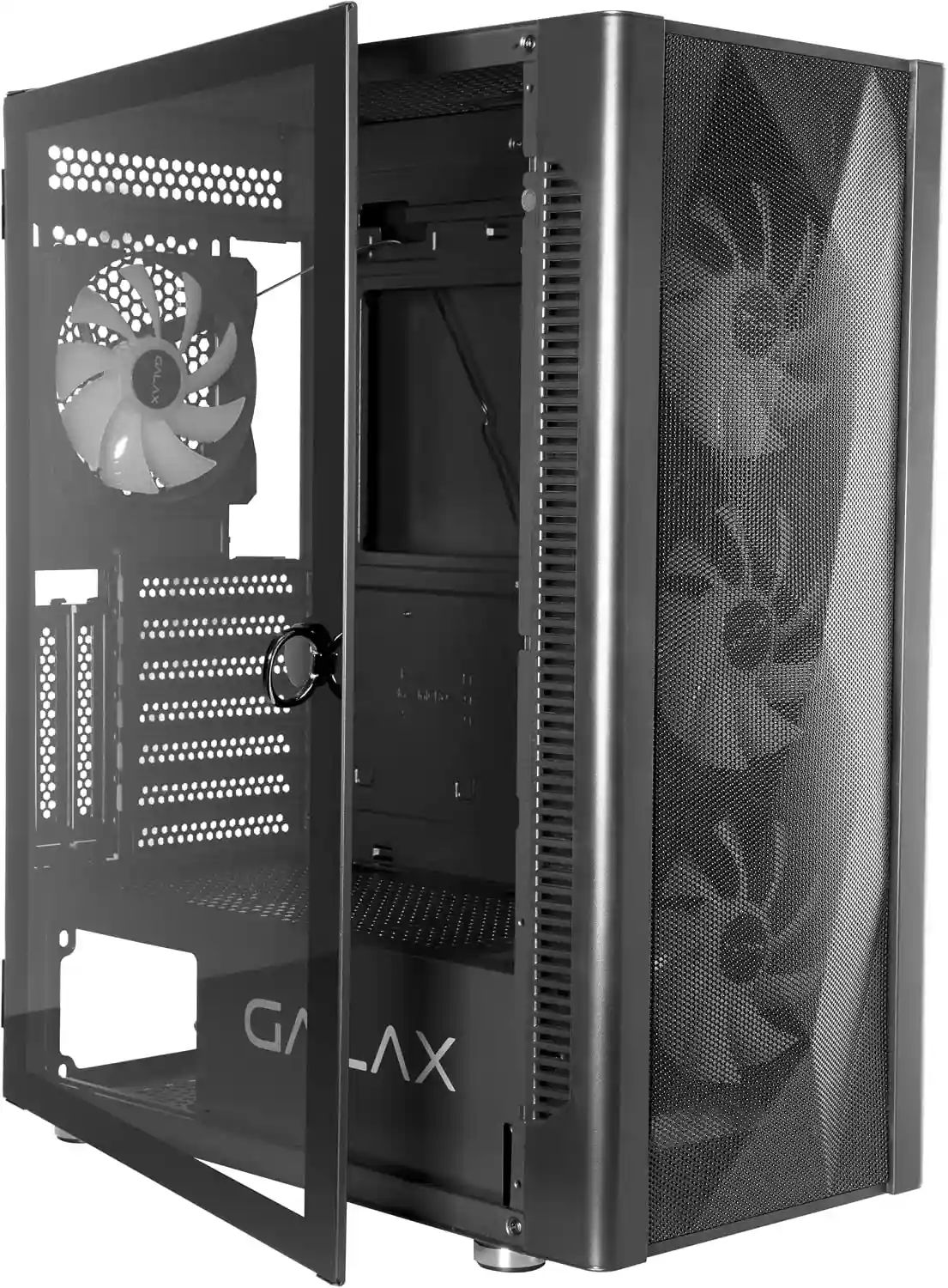 Galax Rev-06 ARGB Black Revolution 06 With 4 ARGB Fans Preinstalled, Mid Tower Gaming Cabinet, Tempered Glass Side Panel, Supports ATX, M-ATX, ITX Motherboards