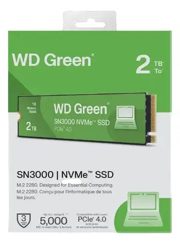Western Digital 2TB WD Green SN3000 NVMe Internal SSD - Solid State Drive - Gen4 PCIe, M.2 2280, Up to 5,000 MB/s - WDS200T4G0E
