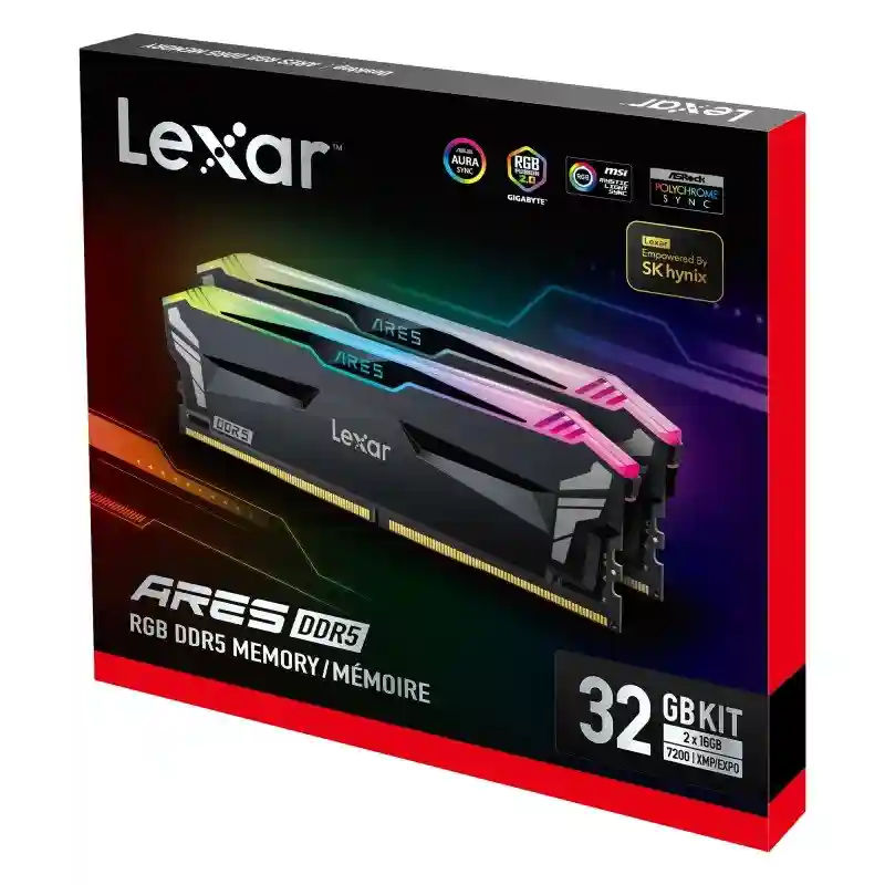 Lexar ARES RGB 32GB (2x16GB) DDR5 RAM 7200MT/s CL34 Desktop Memory - Intel XMP 3.0 & AMD Expo