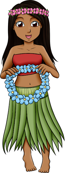 Hula Girl caricature, handing out a flower lei