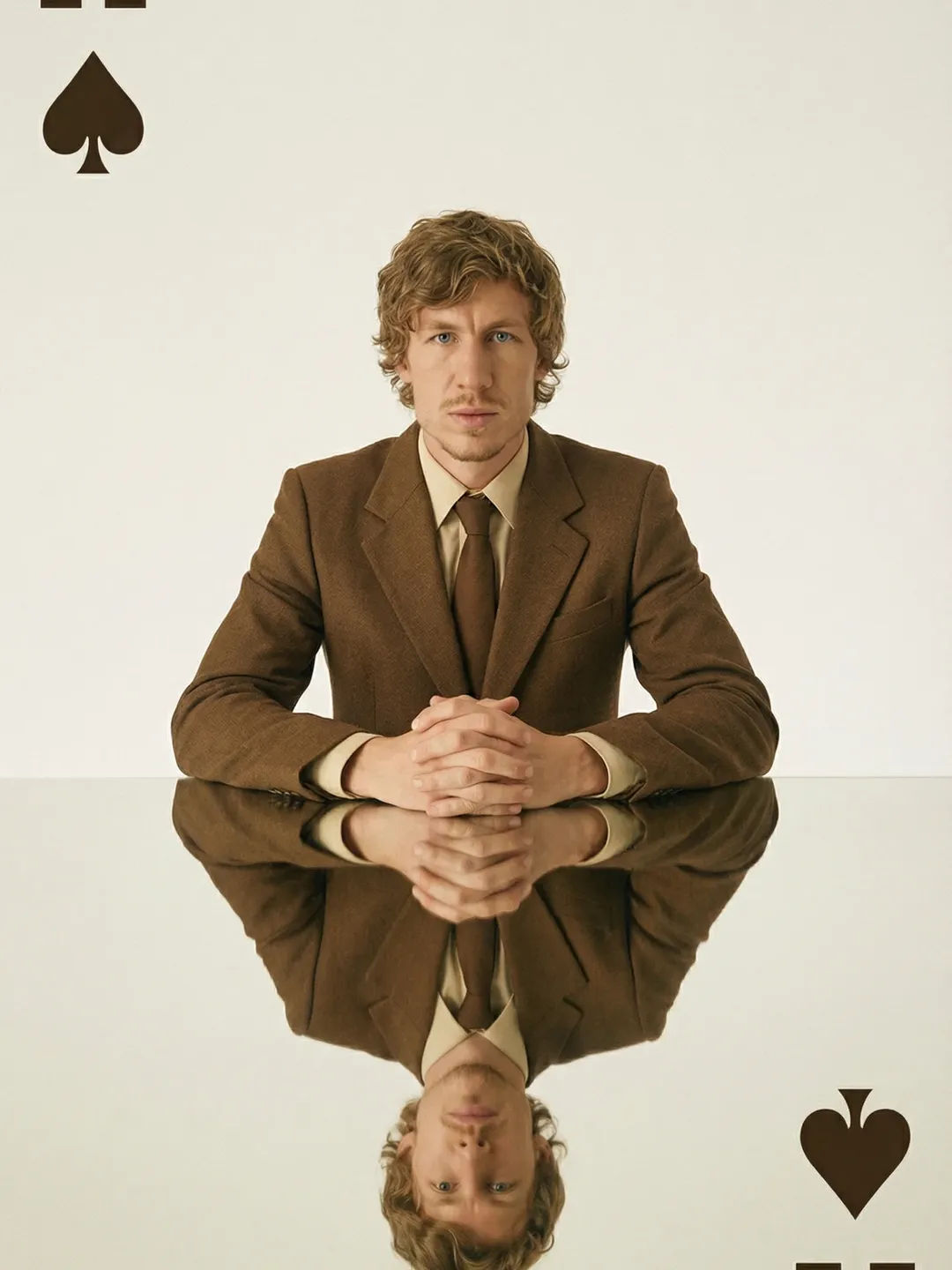 Editorial Portrait Prompt – Man in Suit Framed by Ace of Spades Card — Portrait AI art prompt example for Midjourney and Stable Diffusion