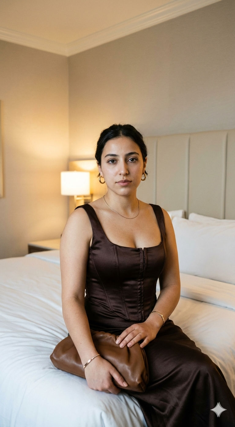 🤎 Brown Satin Corset Dress: Outfit Inspo (Free AI Prompt) — 3D AI art prompt example for Midjourney and Stable Diffusion