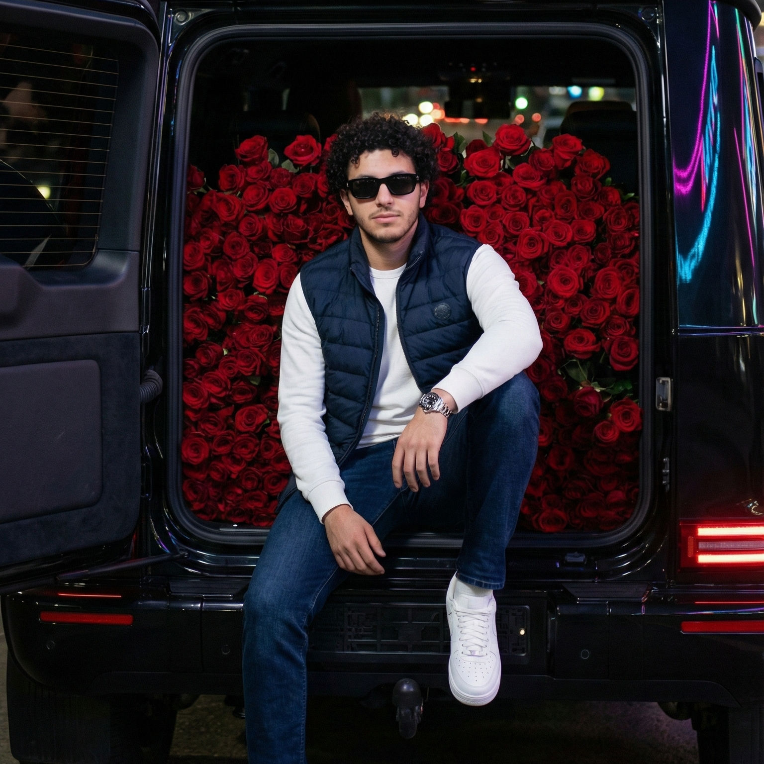 Luxury G-Wagon & Red Roses Portrait 🌹 — Portrait AI art prompt example for Midjourney and Stable Diffusion